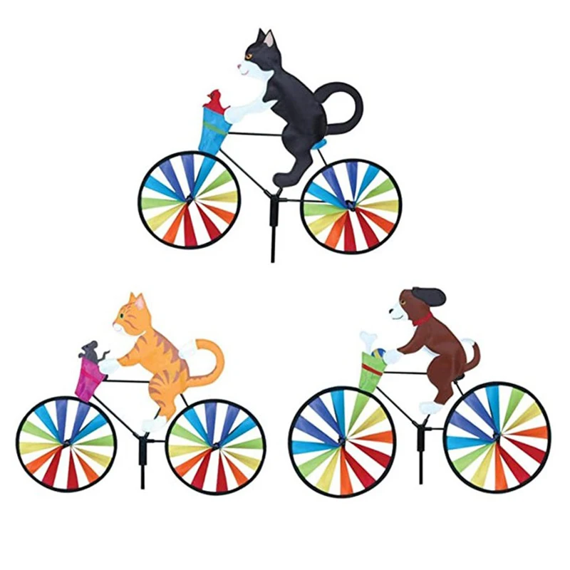 

3D Animal Cat Dog on Bike DIY Windmill Lawn Ornaments Animal Bicycle Wind