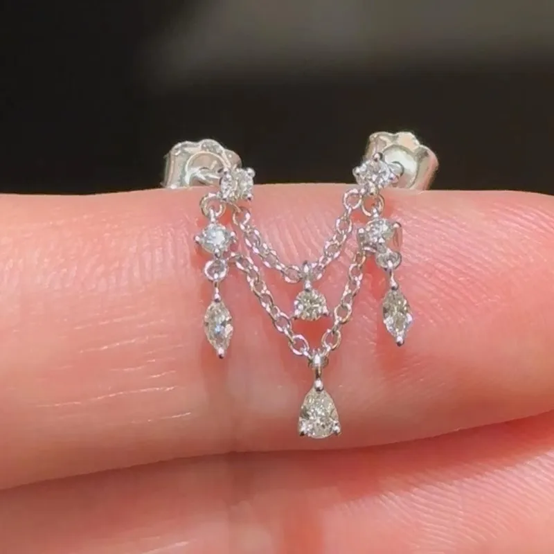 Женские серьги-гвоздики с кисточками посеребренные серьги-кисточки кристаллами