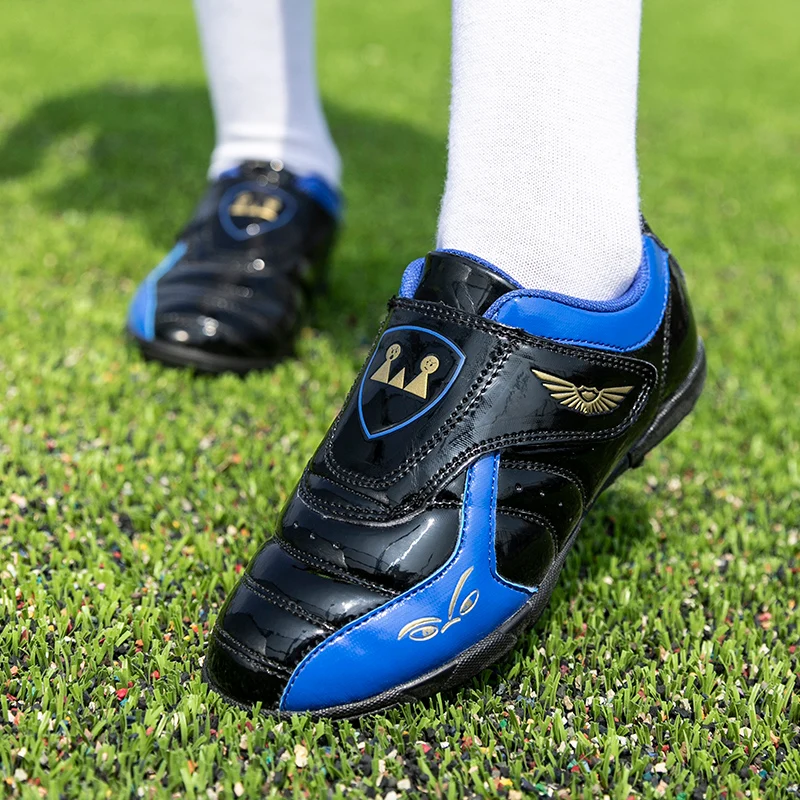 Professional Kids Football Boots Turf Ground Sports Football Boots Gold Blue Boys Girls School Training Football Sneakers