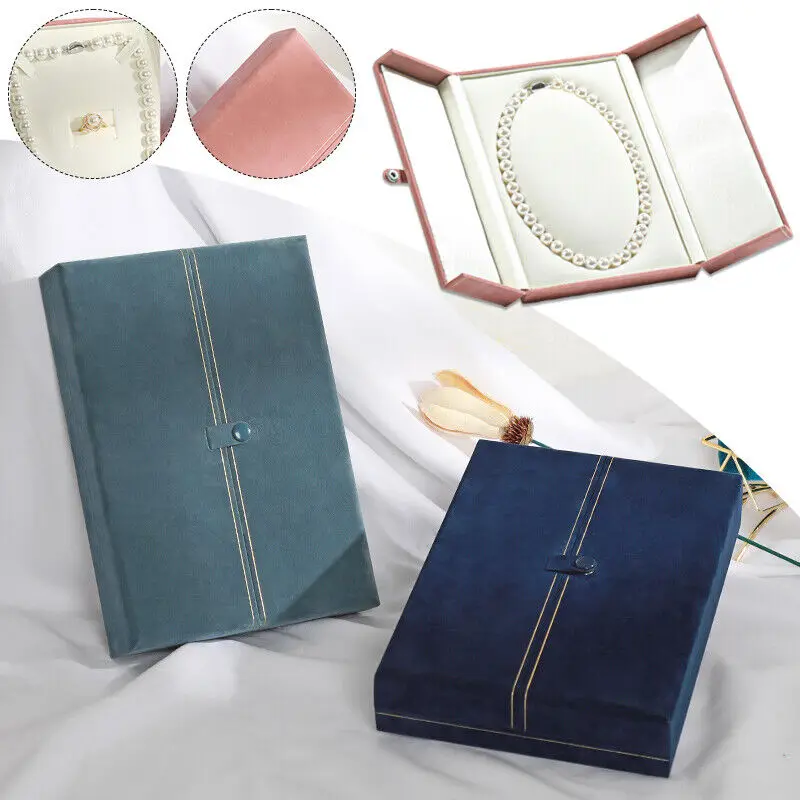 

Velvet Vintage Pearl Necklace Gift Box Jewelry Organizer Packaging Display Case Jewelry Storage Tray Display Holder Pink