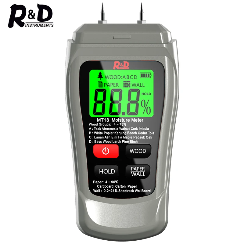 NEW MT-18 Grey 0-99.9% Two Pins Digital Wood Moisture Meter Paper Humidity Tester Wall Hygrometer Timber Damp Detector