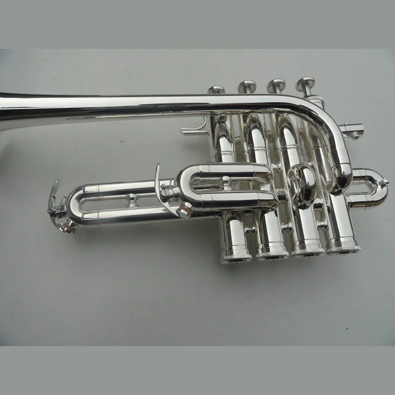 

High quality 4 keys soprano trumpet tritone brass trumpet, all silver instrument with hard case, mouthpiece, cloth and gloves
