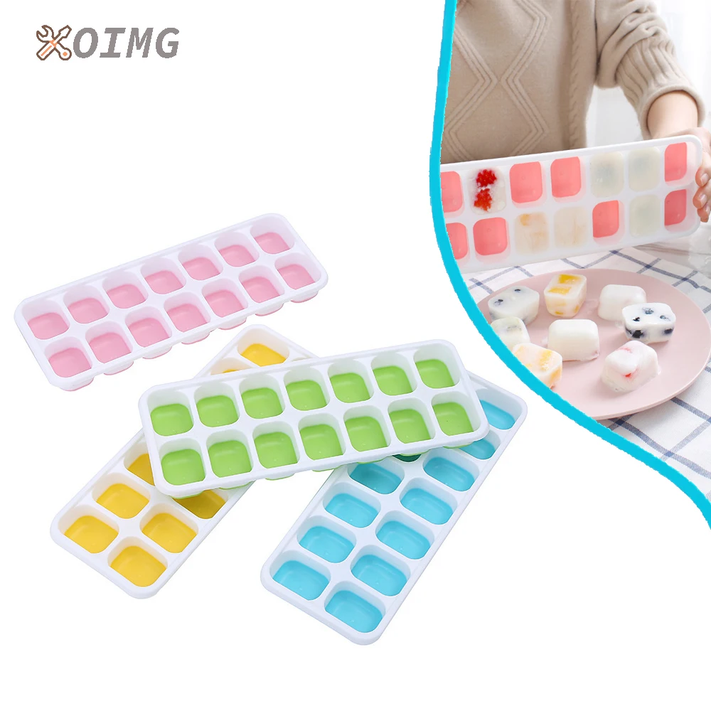 

Ice Cube Trays 14 Grids Silicone Ice Cube Molds with Removable Lid Easy-Release Stackable Ice Cube Tray for Cocktail Freezer