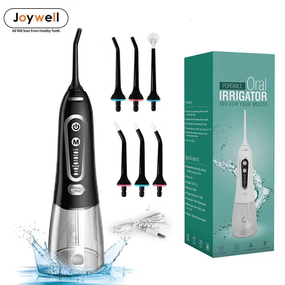 

Irrigator 5 Modes Portable Rechargeable Dental Water Jet 6 Nozzles Waterproof 300ML Tank Water Flosser For Teeth Whitening