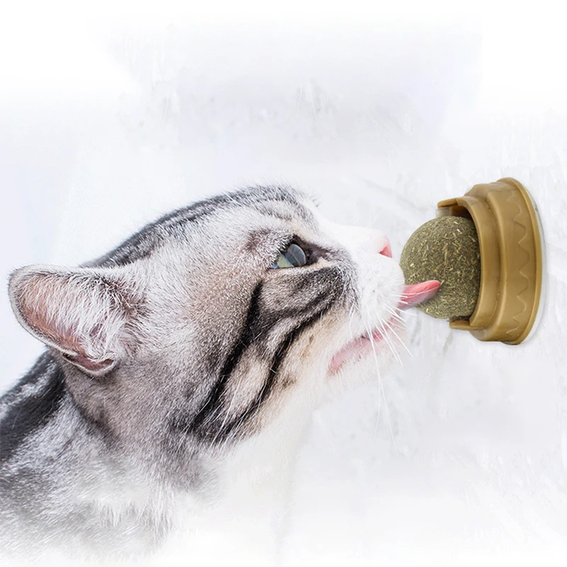 

Rotating Natural Catnip Ball Wall Stick-on Molars Cleans Teeth Bites Catnip Balls Healthy Promote Digestion Cat Grass Snack