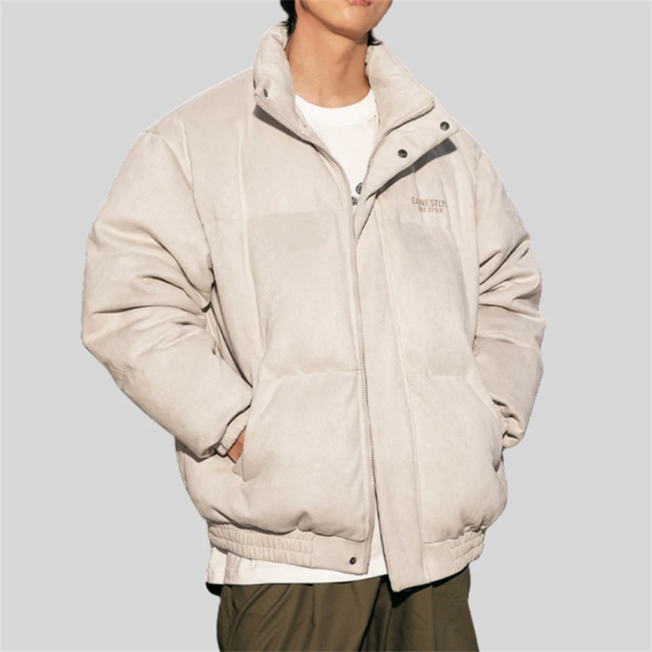 Зимняя замшевая куртка-пуховик мужская утепленная парка пузырчатое пальто