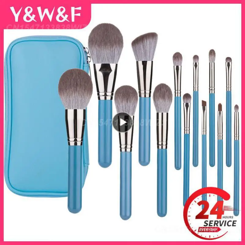 

Makeup Brush Foundation Blending Blush Concealer Eyeshadow Lip Synthetic Fiber Bristles Wooden Handle Blue Makeup Tool