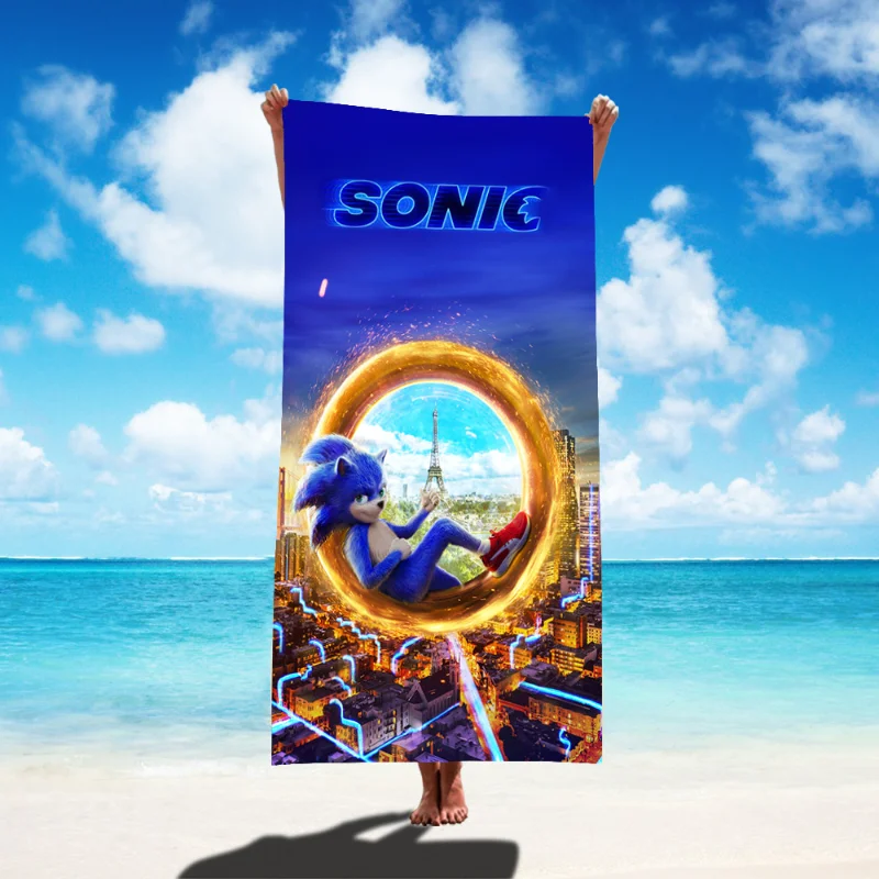 

New Cartoon Beach Towel Sonic The Hedgehog Kawaii High Value Creative Fashion Color Printing Absorbent Microfiber Adult Towel