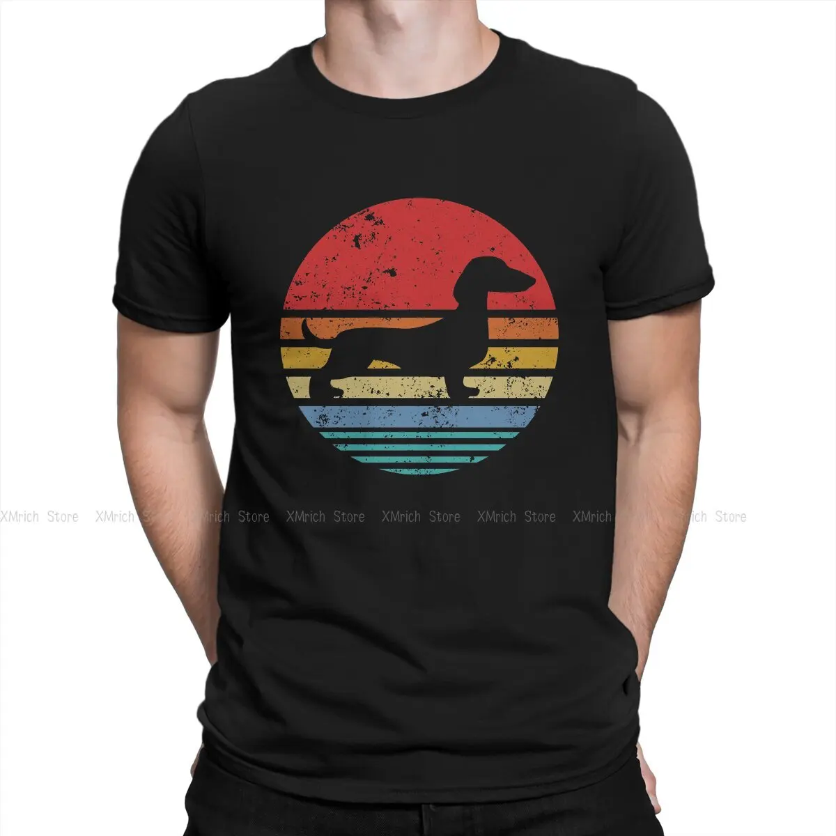 

Dachshund Retro Sunset Daschund Hip Hop TShirt Sausage Dog Leisure T Shirt Summer T-shirt For Men Women