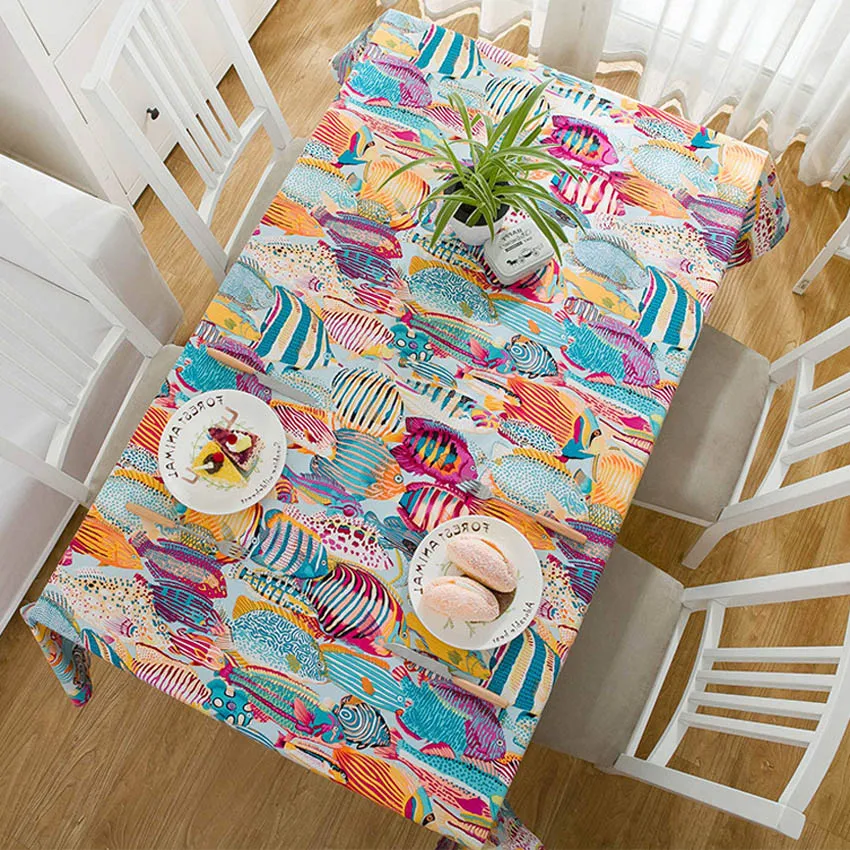 

Cartoon Colorful Tropical Ocean Fish Mediterranean Table Cover Non-slip Rectangular Tablecloth Manteles Toalha De Mesa Tapete