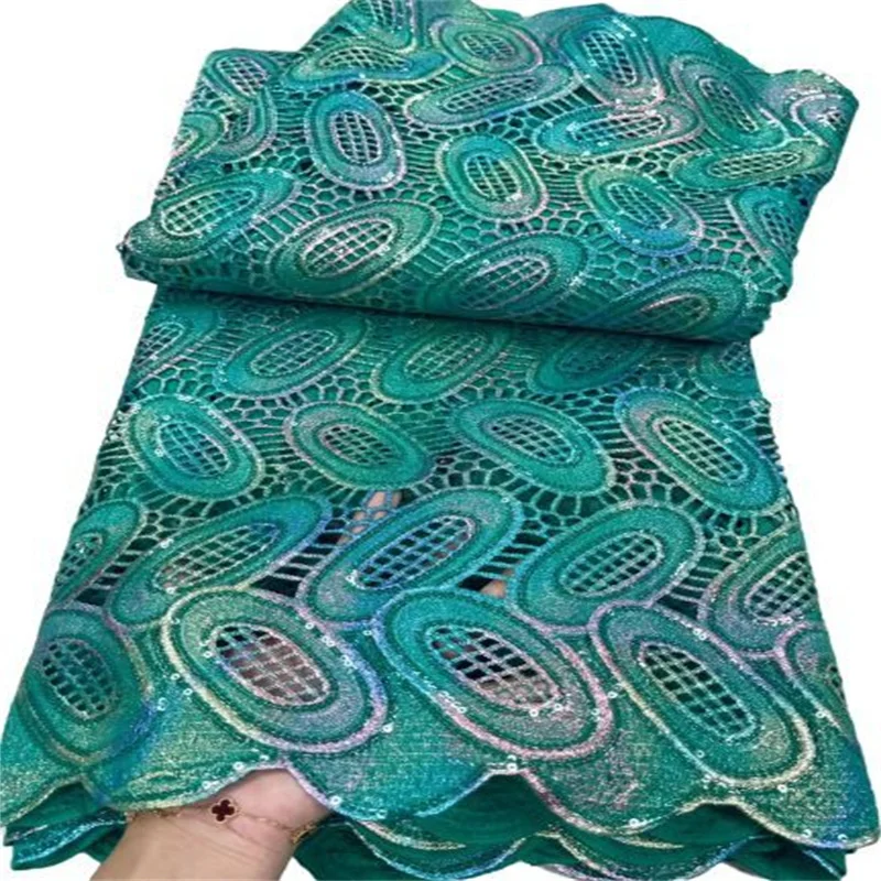 

Fashion Luxury Sequence African Water-soluble Lace Fabric 5 yards High Quality Embroidery French Tulle Nigerian Party Lace