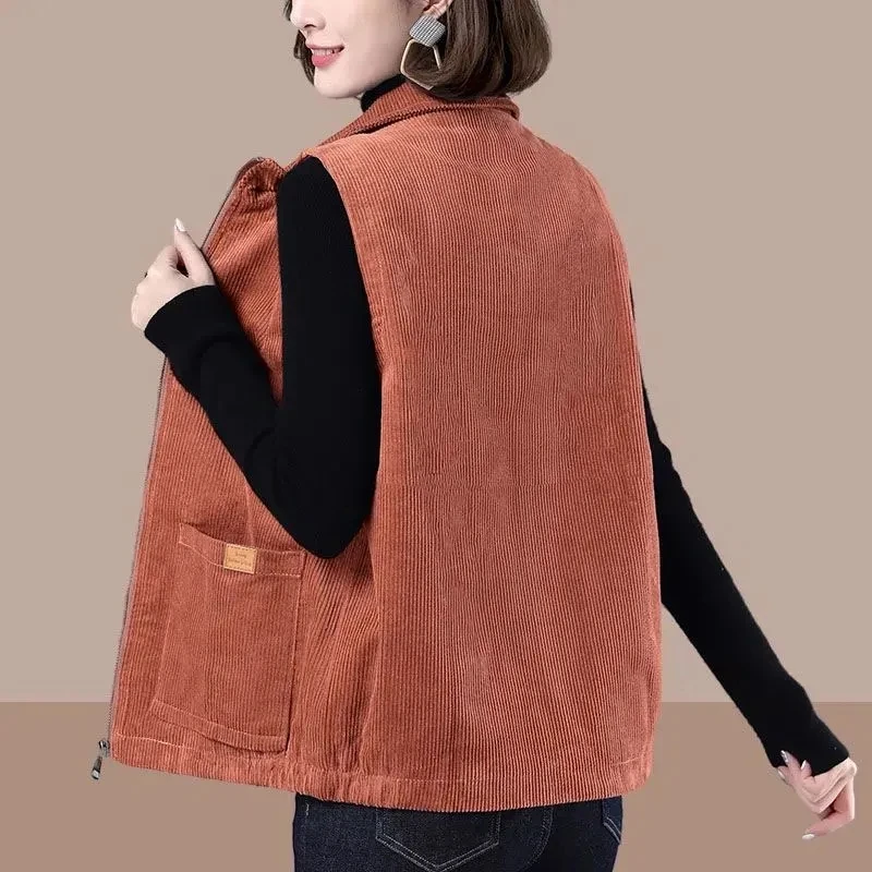 Женский вельветовый жилет на молнии короткий размеры до 5XL