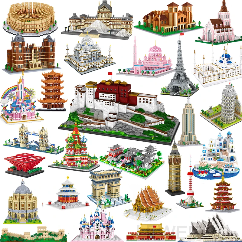 

Compatible World's Famous Architecture Urban Street View Louvre Pyramid Big Ben of London Building Blocks Bricks Kids Toy Gift