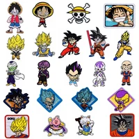 mixed 22pcs japanese anime characters son goku one piece laber handmade diy cotton weaving embroidery patch clothing cloth paste