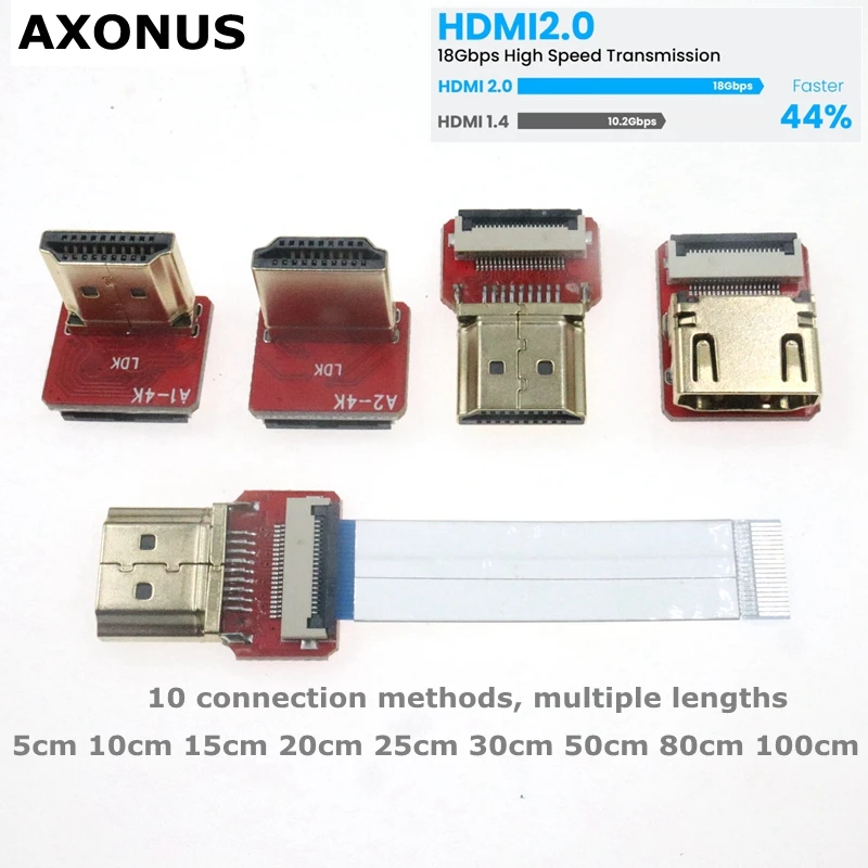 Фото Гибкий плоский кабель 4K 60 Гц Ribbon FPV HDMI-совместимый, разъем Micro/Mini HDMI (женский) для Raspberry Pi 4, 90 градусов, FFC, 20-контактный, HD №1