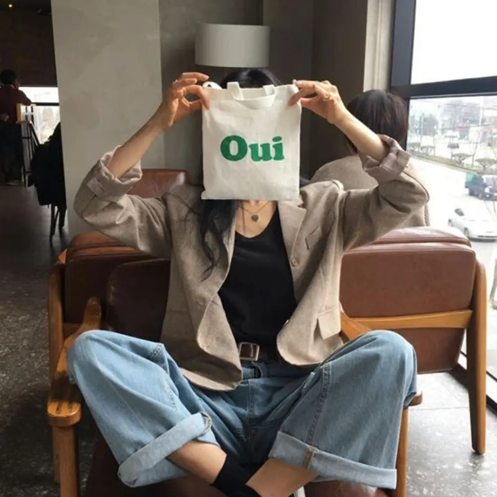 

Simple Portable Casual Canvas Bag Girls Cute Zipper Crossbody Bag Letter Printing Students Shoulder Pouch