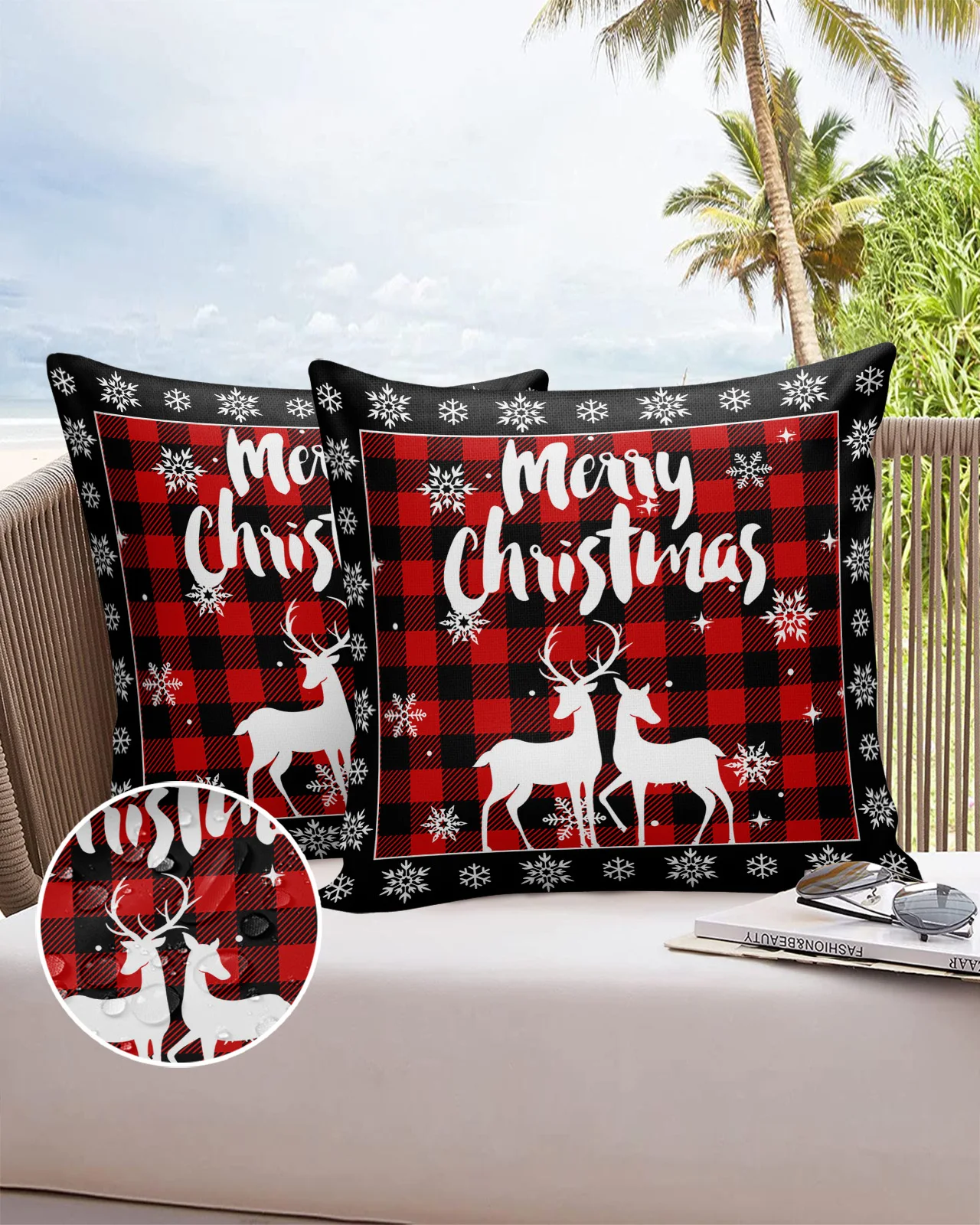 

2/4PCS Outdoor Cushion Cover Christmas Snowflake Elk Red Plaid Throw Pillow Cover Case For Sofa Car Home Decoration Pillowcase