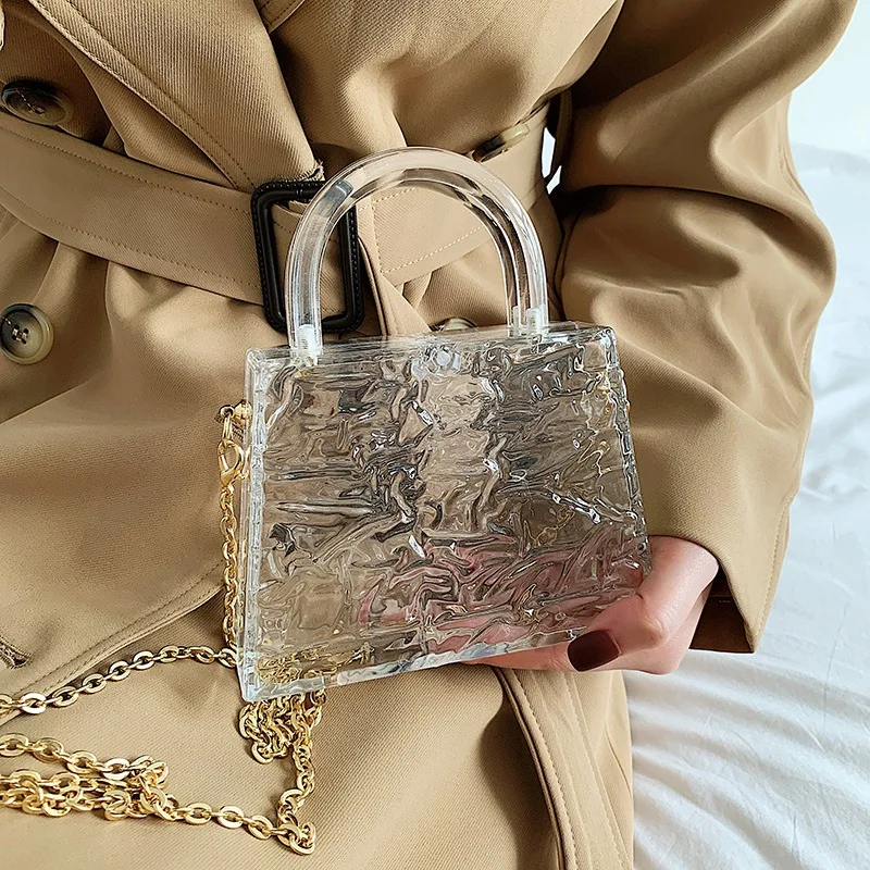 

Crack Transparent Bags for Women 2023 New Luxury Purses and Handbags Fashion Casual Chain Hard PVC Party Ladies Crossbody Bag