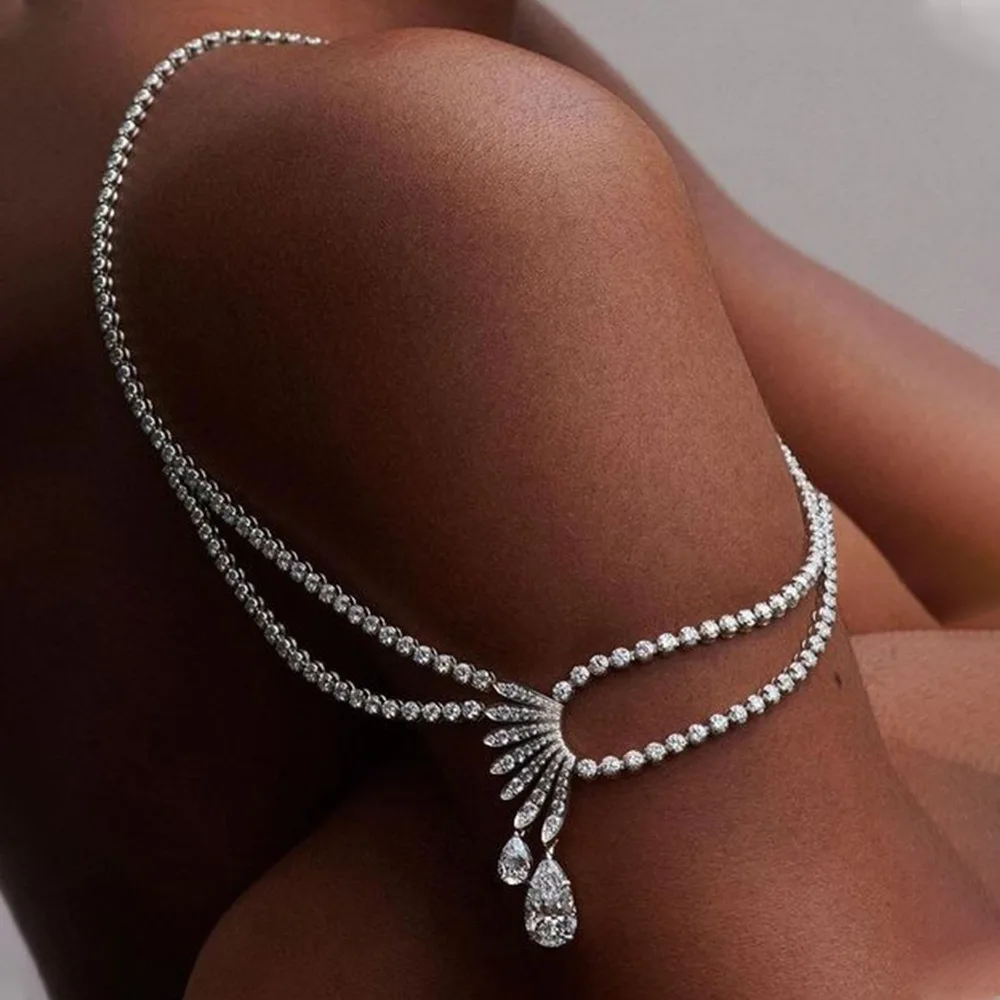 

Stonefans Zircon Flower Bridal Shoulder Chain Wedding Jewelry for Women Dress Accessories Lady Body Chain Necklace Bridal Gift