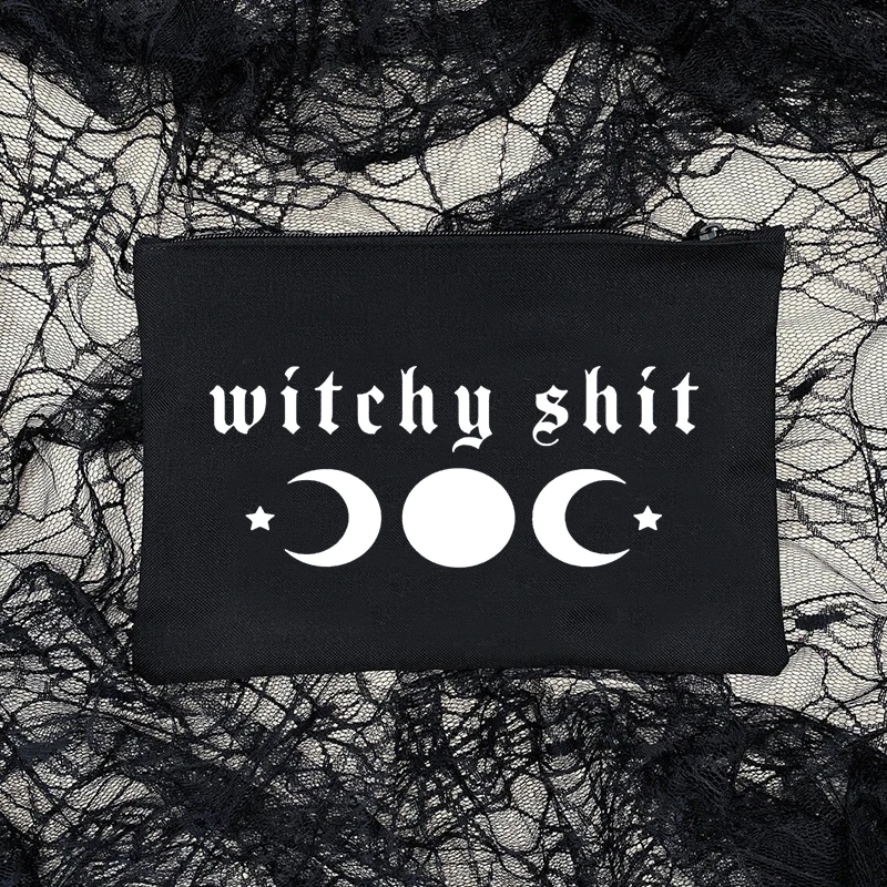 

Witchy shit Goth Trick or Treat Spooky Gothic Makeup Bag Magic moon Witch birthday bridal shower Halloween Costume party Gift