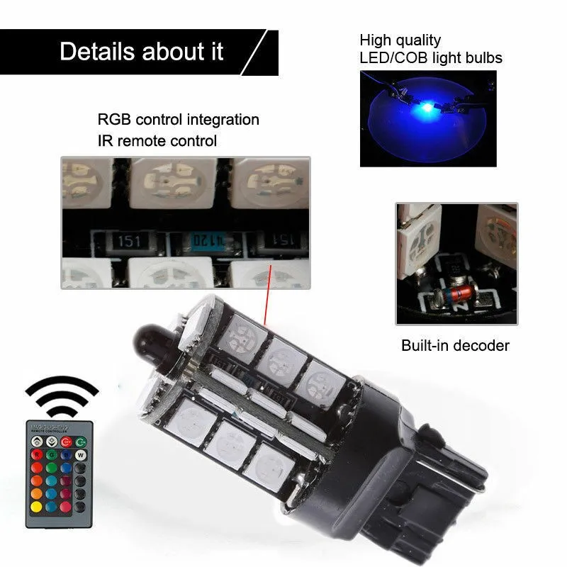 

2x T20 7440 RGB 5050 LED 27 SMD Drive Fog Light Bulbs Remote Control Kit Colors Brand New Auto Parts High Quality And Durable