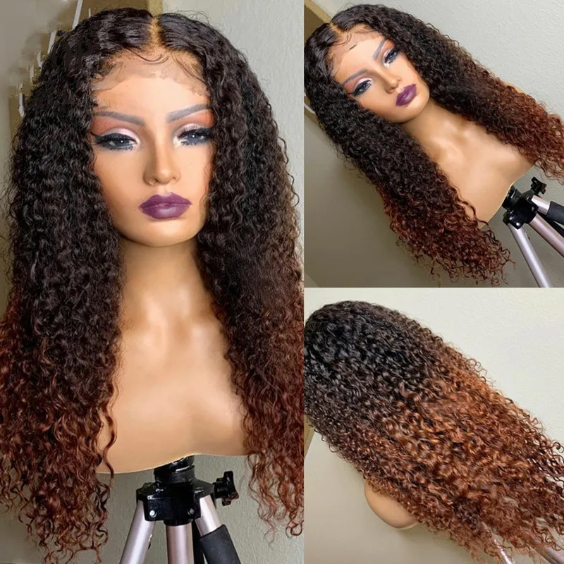 

1b30 Ombre Blonde Glueless Preplucked 26 inch Long 180Density Kinky Curly Lace Front Wig For Black Women Babyhair Daliy