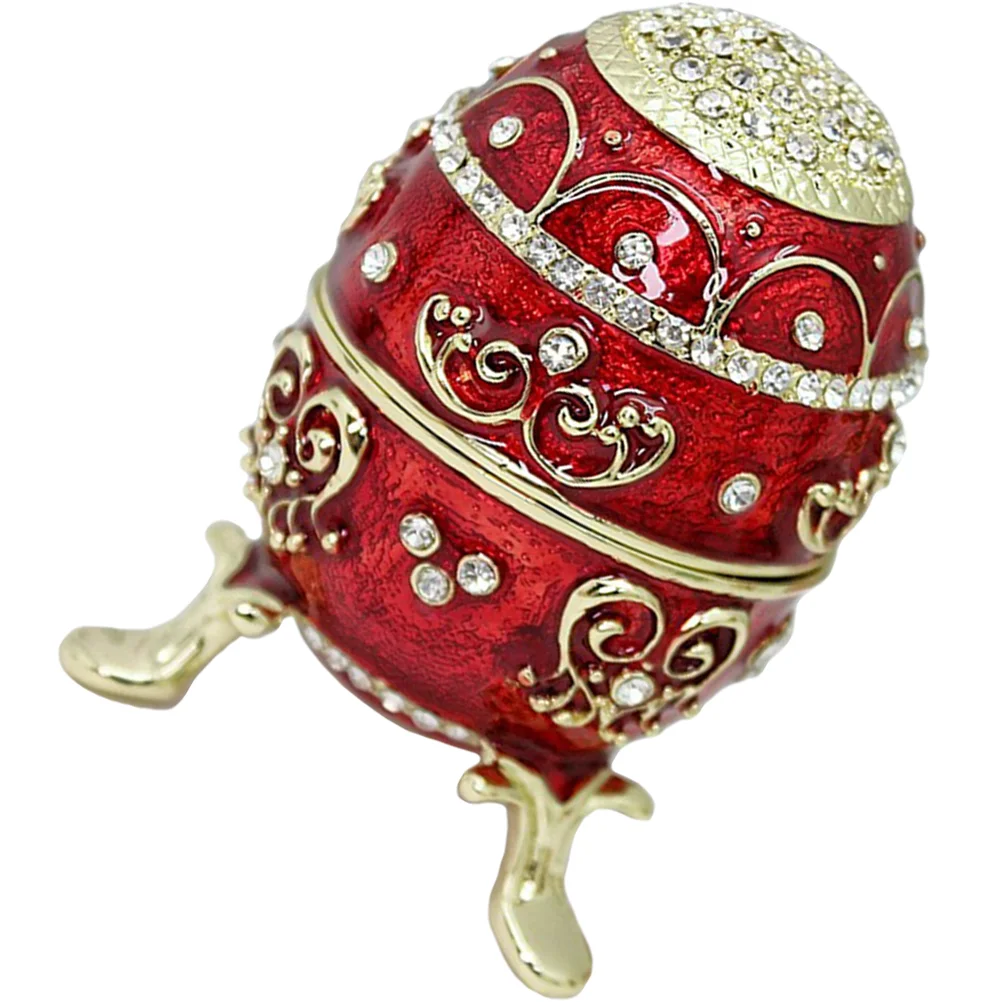 

Egg Jewelry Box Trinket Enameled Case Decor Ring Rhinestone Vintage Dish Artificial Earring Holder Rings Tray Boxes Ornament