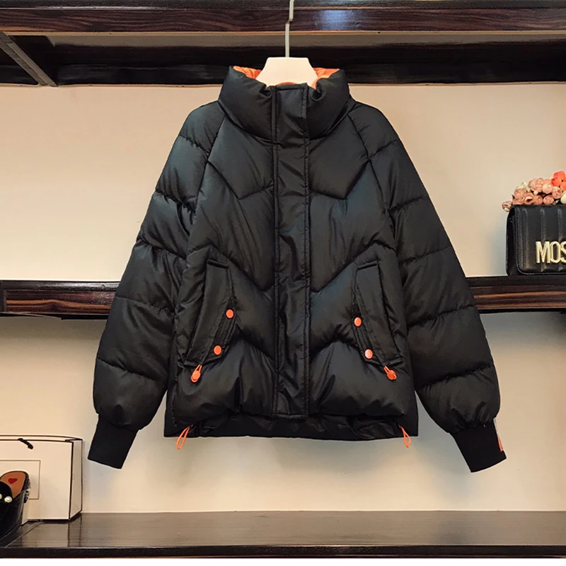 2022 New Fashion Short Down Cotton Coat Winter Thick Long-Sleeved Zipper Loose Short Coat Women