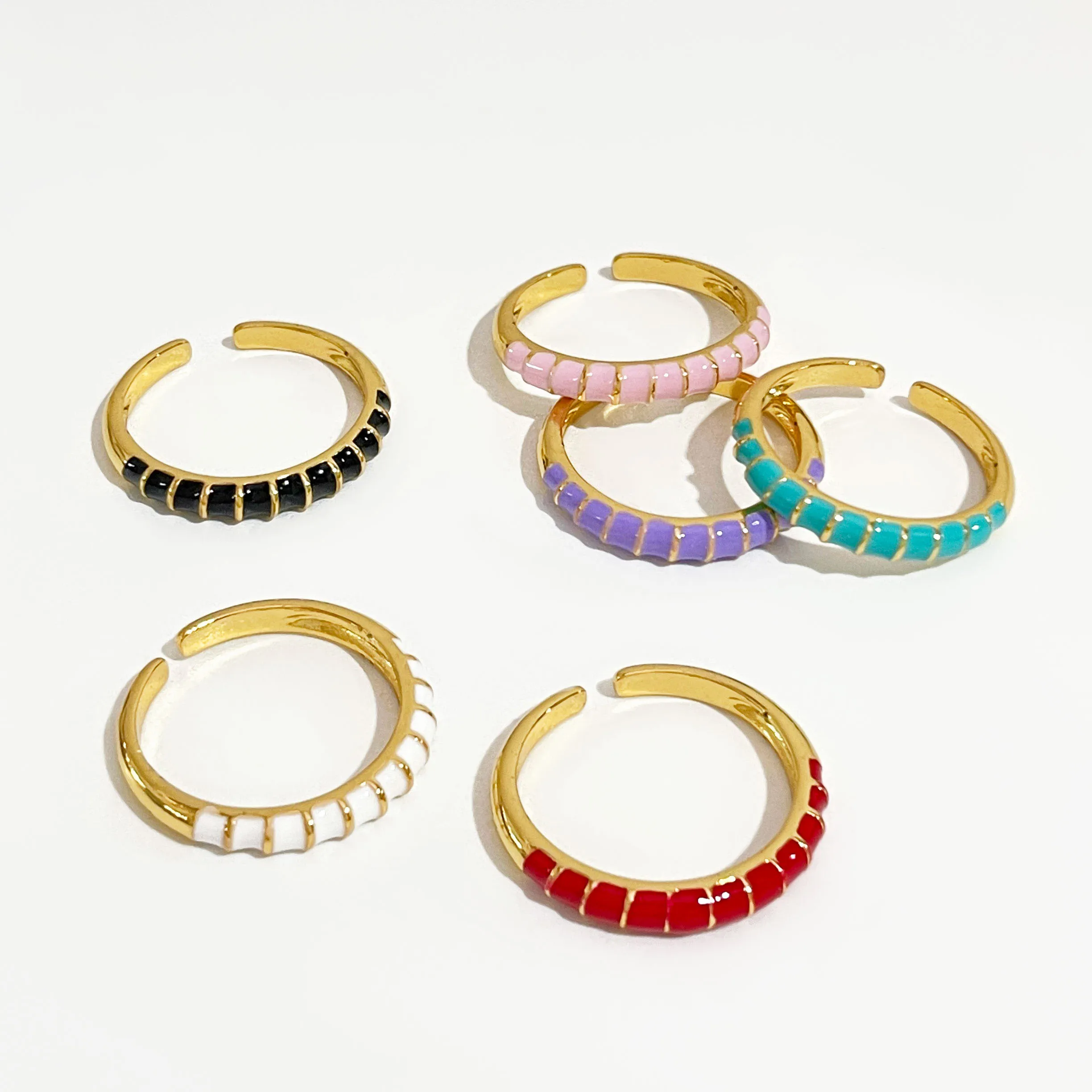 

Peri'sBox Cute Multicolor Enamel Textured Open Ring For Women Candy Color Adjustable Thin Brass Finger Rings Summer Jewelry