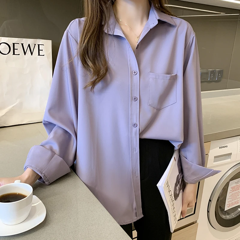 New korea fashion button up shirt casual womens tops female OL office ladies tops chiffon long sleeve blouse dropshipping