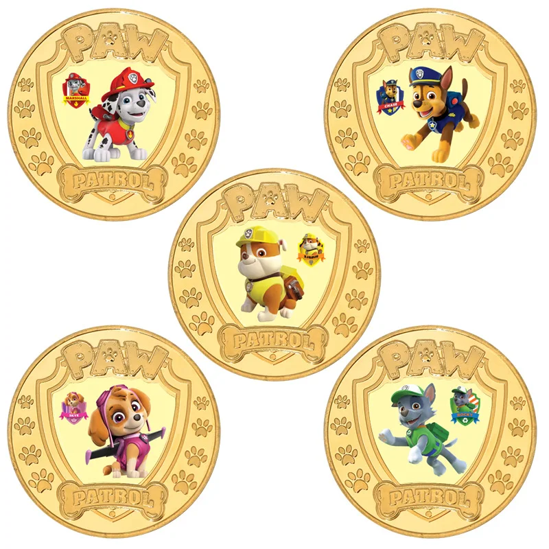 5 шт. металлические золотые монеты в стиле аниме Щенячий патруль Чейз Маршалл