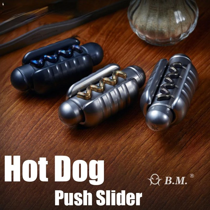 

Black Mirror HOT DOG Push Slider Metal Fingertip Decompression Toy EDC Heavy Fidget Spinner Metal Slider Fidget