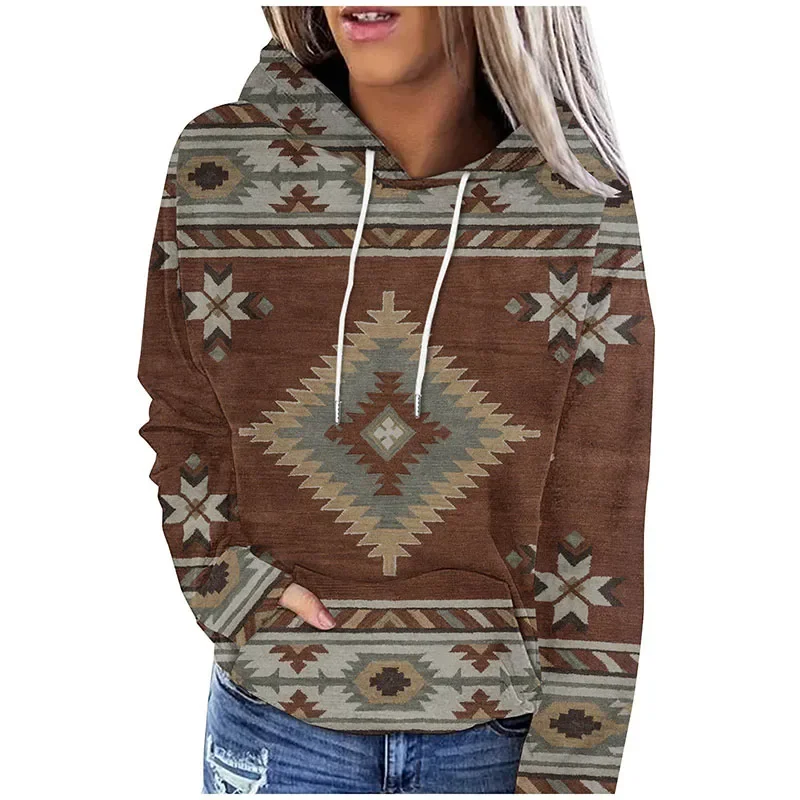 Осенние топы в западном этническом стиле толстовки с 3D принтом женские модные