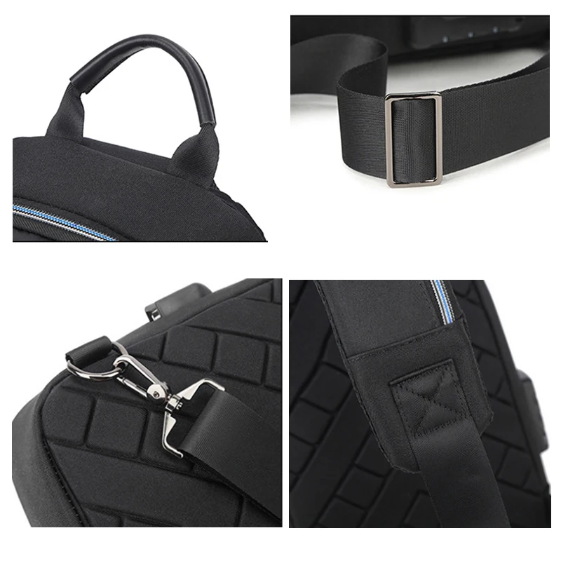 Men Multifunction PVC Anti-theft Shoulder Bag USB Crossbody Bag Travel Sling Bag Pack Messenger Pack Chest Bag for Male