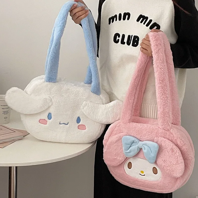 

New Kawaii Sanrio Hello KittyKuromiPochacco Cartoon Three-dimensional Plush Oval Shoulder Bag Student Bag Plush Toy Bag Gift
