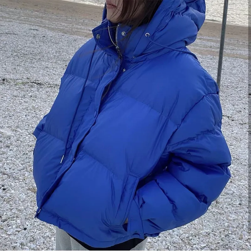 

Oversized Fashion Women Jacket Winter Hooded White Duck Down Jackets Thick Warm Blue Female Clothing Puffer Down Coats Autumn
