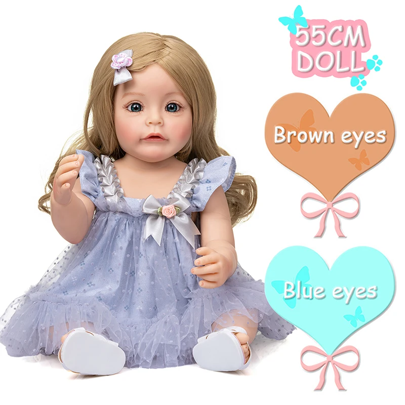 

55CM Hand-detailed Paiting Reborn Toddler Girl Princess Sue-Sue FUll body Silicone Doll waterproof Toy for Girls