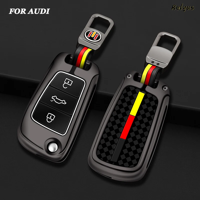 

Metal Car Flip Key Case Cover Protector Holder Fob for Audi A1 A3 A6 Q2 Q3 Q7 TTS R8 S6 RS3 3 Buttons Keyless Shell Accessories