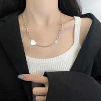 heart pendant stainless steel necklace for women new minimalist multi chain combination choker trendy womens jewelry 2022