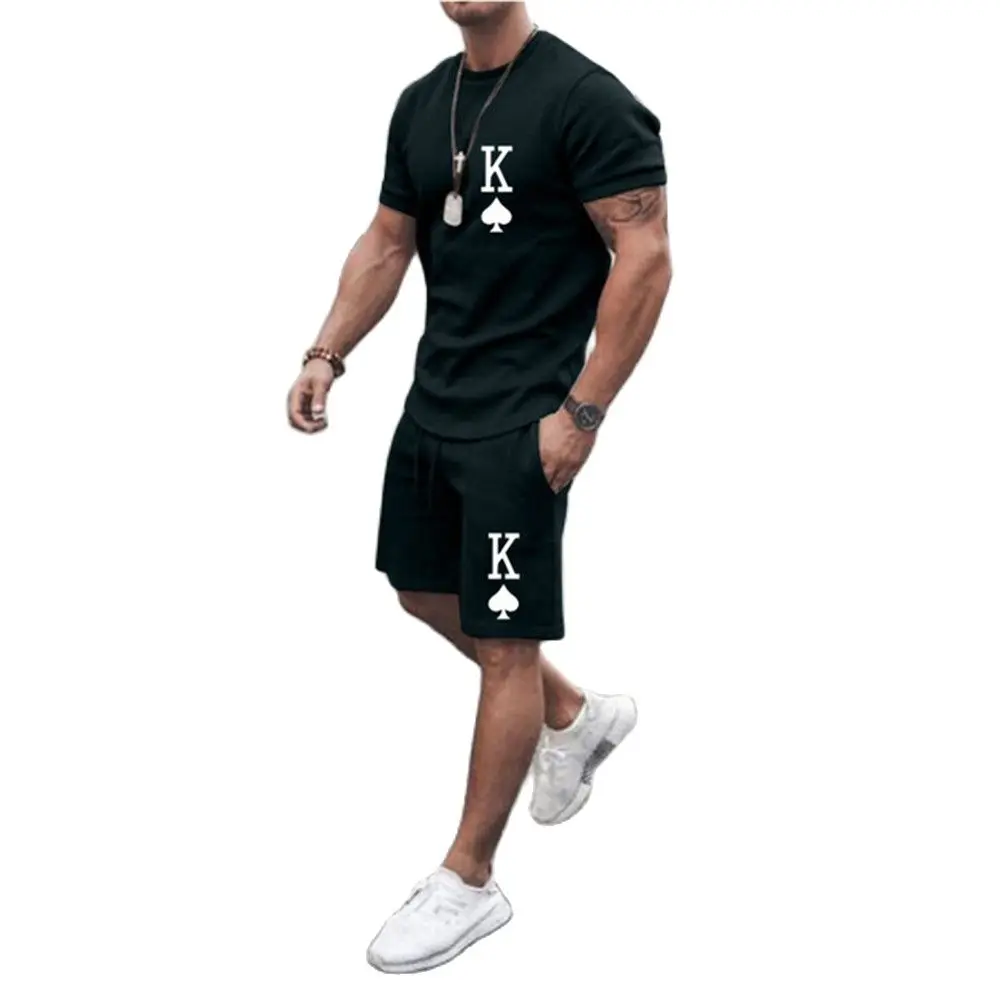 

2022 Verão Masculino Sportswear Casual Street T-Shirt Shorts Terno Moda Esportes Fitness 2 Peças Solto Respirável Roupas Grandes