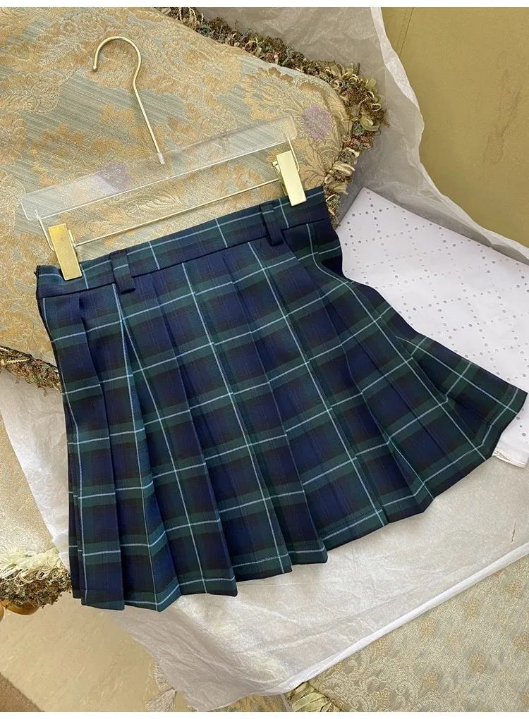 2022 New Women Plaid Skirt Girly College Style Empire Versatile Folds Above Knee Mini A-line Vintage Kawaii Skirt Autumn/Winter