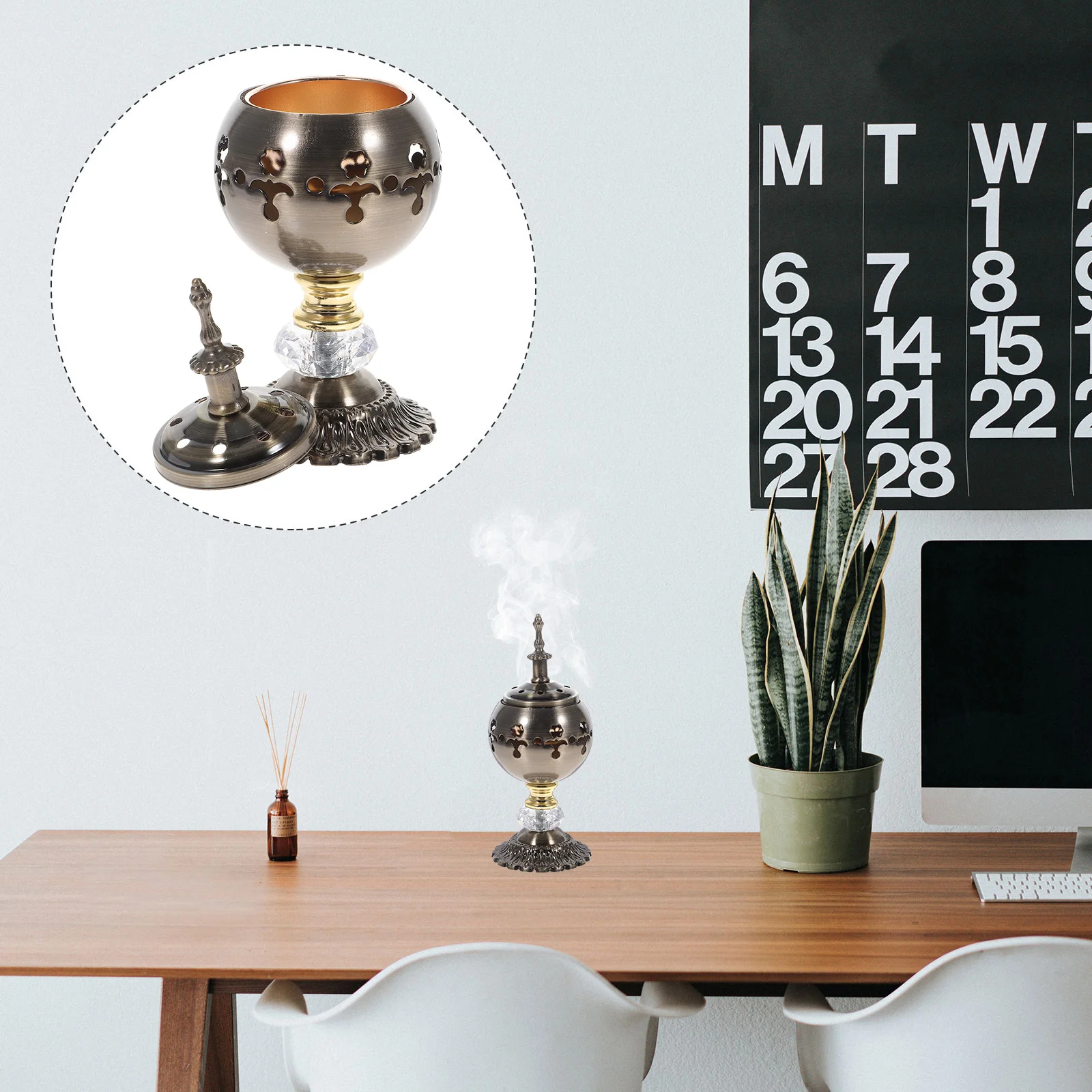 

Burner Holdercenser Iron Charcoal Aroma Cone Vintage Bowl Cauldron Frankincense Resin Backflow Tealight Decorative Oil Essential