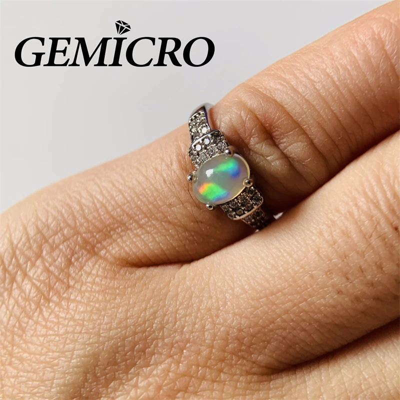 

Gemicro Spot Spike Size 4 1/2 US Natural Opal Ring of 5X7mm Stone and 925 Sterling Silver for Women Wear with Platinum Plated