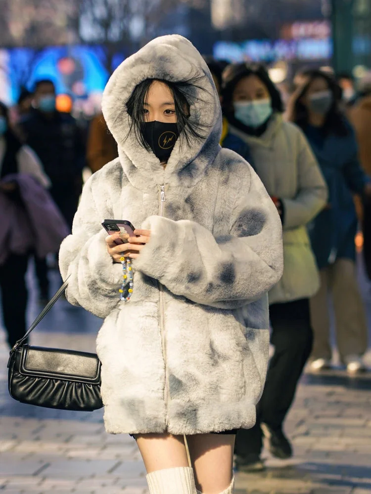 YICIYA Coats Woman Winter 2023 New Female Clothing High Street Jackets Version Loose Imitation Rabbit Fur Plush Hooded Fur Coats