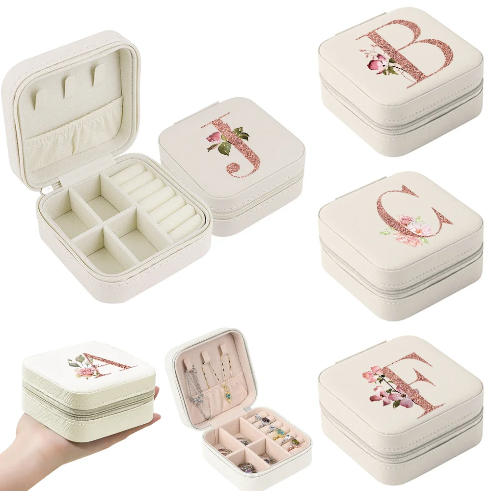

Jewelry Gift Box Organizer Jewelry Display 2023 Earring Ring Holder Travel Jewelry Case Gold Letter Necklace Storage Box PU Rose