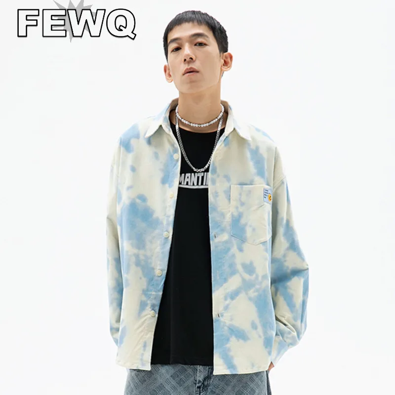 

Мужская рубашка с длинным рукавом FEWQ, повседневная винтажная рубашка в стиле High Street Y2k, кардиган с вышивкой, весна 2023
