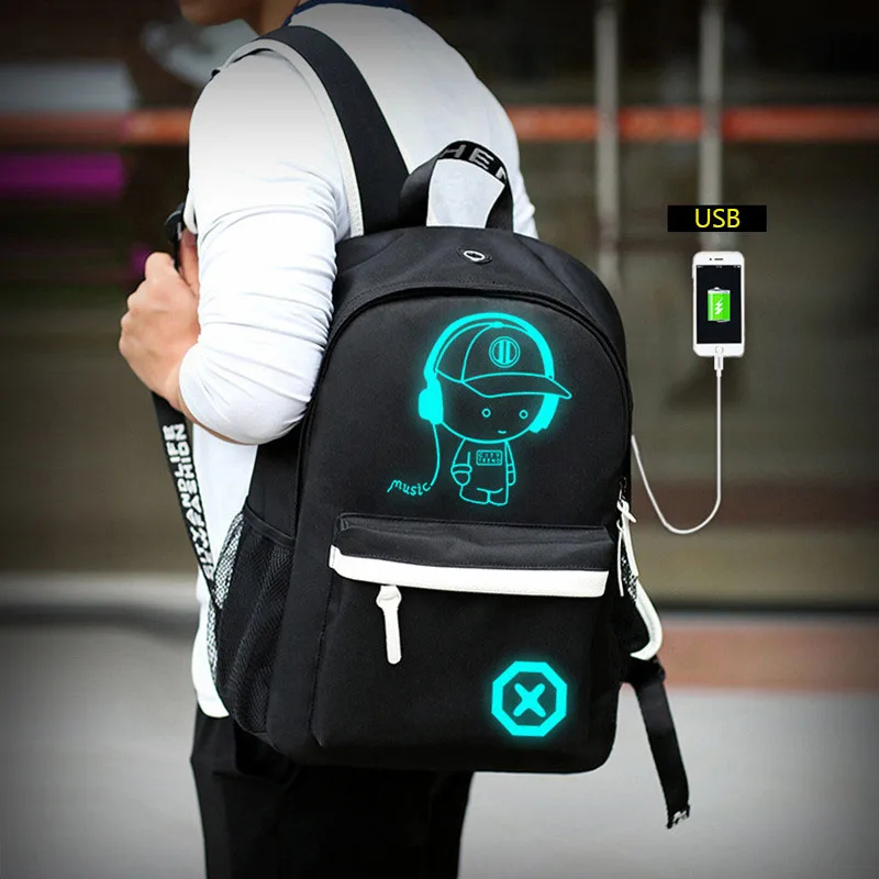 Mjzkxqz Student School Backpack Luminous USB Charge Designer Bag Casual Boy Anti-Theft Children's Schoolbags Laptop Backpack
