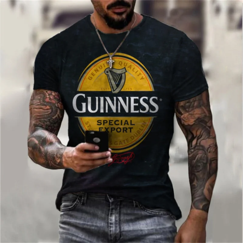 

2022 Summer Men's Casual Fashion Guinness T-shirt Crew Neck Cool Lightweight Slim Muscular Men's T-shirt Fitness