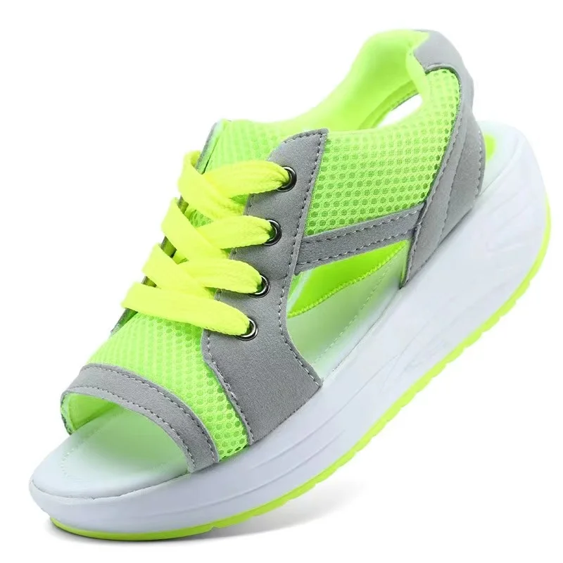 Summer Shoes Women's Sandals 2021 New Fish Head Lace-up Wedge Sandals Women's Breathable Casual Shoes Women's Sports Shoes