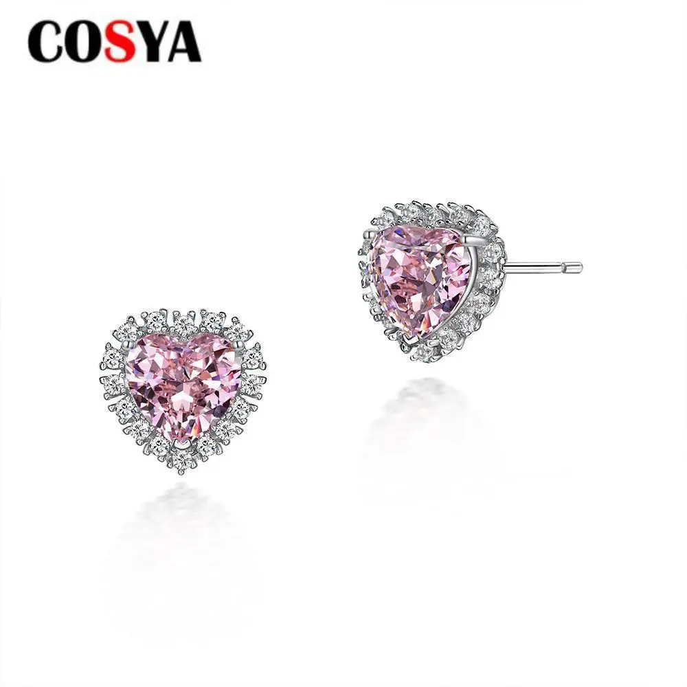 

Женские серьги в форме сердца COSYA, из серебра 925 пробы, 8 х8 розовых цветов со льдом, ювелирные украшения из драгоценных камней 5 карат